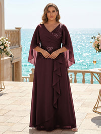 Plus Size Chiffon A-Line/Princess V-Neck Floor-Length Mother of the Bride & Groom Dresses with Ruffles