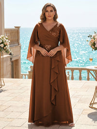 Plus Size Chiffon A-Line/Princess V-Neck Floor-Length Mother of the Bride & Groom Dresses with Ruffles