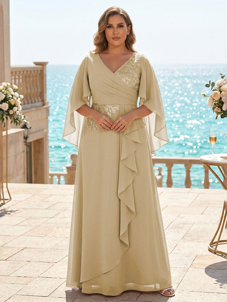 Plus Size Chiffon A-Line/Princess V-Neck Floor-Length Mother of the Bride & Groom Dresses with Ruffles