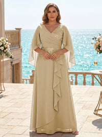 Plus Size Chiffon A-Line/Princess V-Neck Floor-Length Mother of the Bride & Groom Dresses with Ruffles