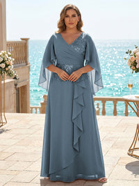 Plus Size Chiffon A-Line/Princess V-Neck Floor-Length Mother of the Bride & Groom Dresses with Ruffles