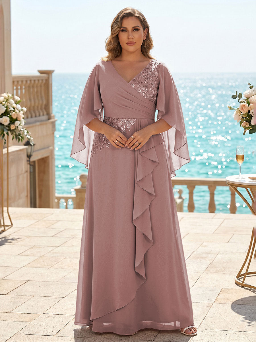 Plus Size Chiffon A-Line/Princess V-Neck Floor-Length Mother of the Bride & Groom Dresses with Ruffles