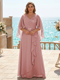 Plus Size Chiffon A-Line/Princess V-Neck Floor-Length Mother of the Bride & Groom Dresses with Ruffles