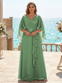 Plus Size Chiffon A-Line/Princess V-Neck Floor-Length Mother of the Bride & Groom Dresses with Ruffles