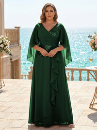 Plus Size Chiffon A-Line/Princess V-Neck Floor-Length Mother of the Bride & Groom Dresses with Ruffles