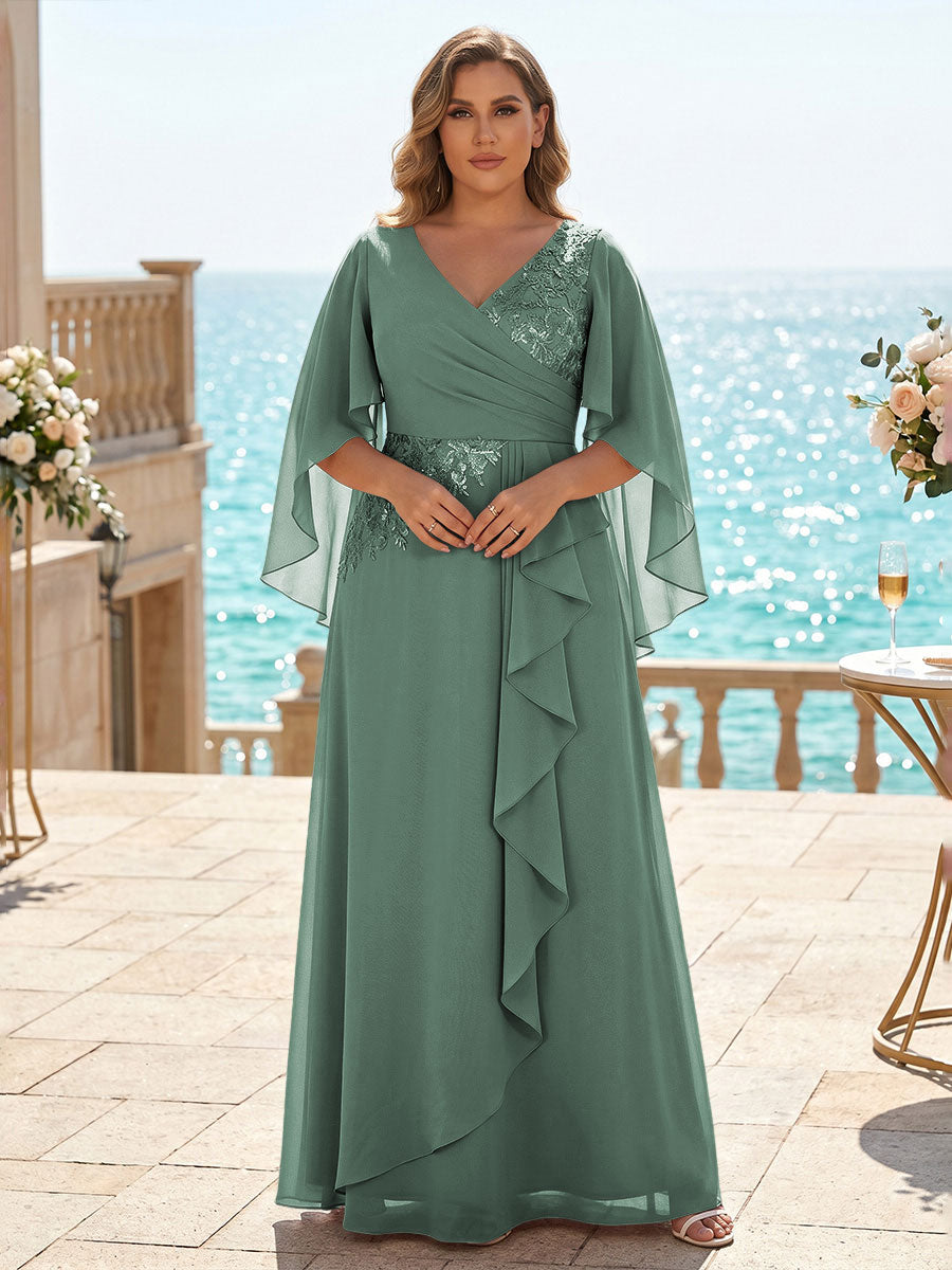 Plus Size Chiffon A-Line/Princess V-Neck Floor-Length Mother of the Bride & Groom Dresses with Ruffles
