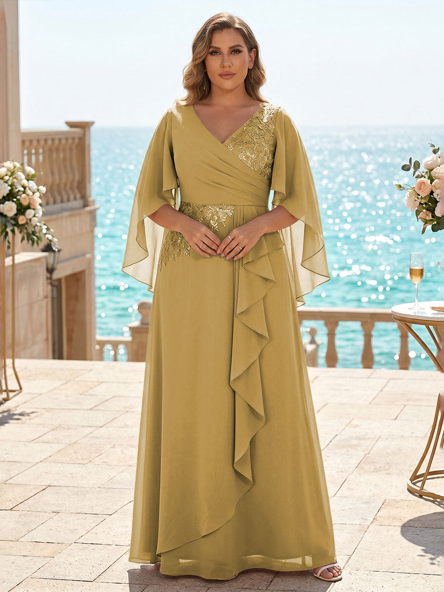 Plus Size Chiffon A-Line/Princess V-Neck Floor-Length Mother of the Bride & Groom Dresses with Ruffles