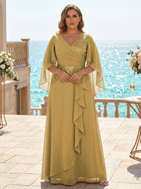 Plus Size Chiffon A-Line/Princess V-Neck Floor-Length Mother of the Bride & Groom Dresses with Ruffles