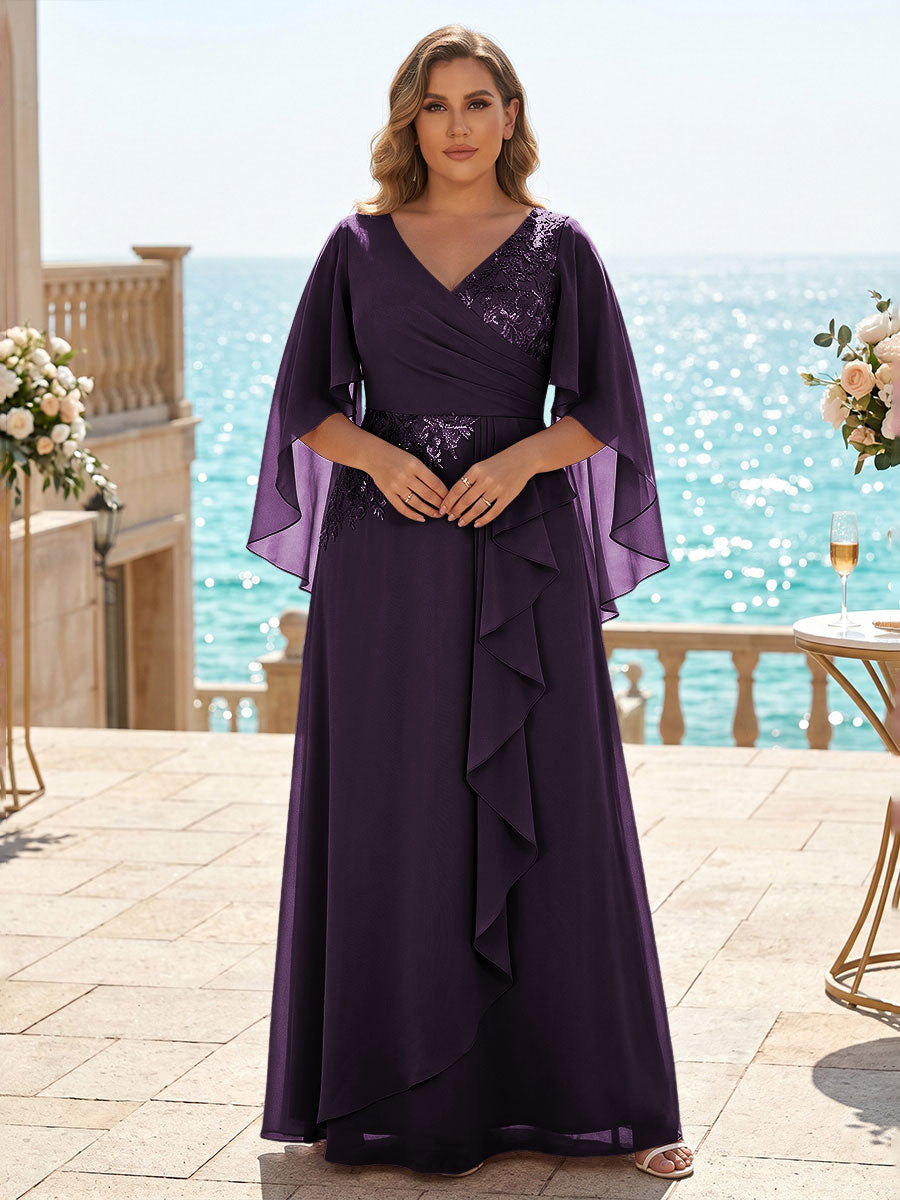 Plus Size Chiffon A-Line/Princess V-Neck Floor-Length Mother of the Bride & Groom Dresses with Ruffles