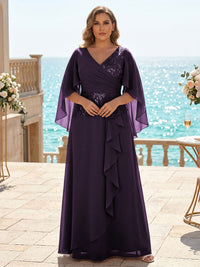 Plus Size Chiffon A-Line/Princess V-Neck Floor-Length Mother of the Bride & Groom Dresses with Ruffles