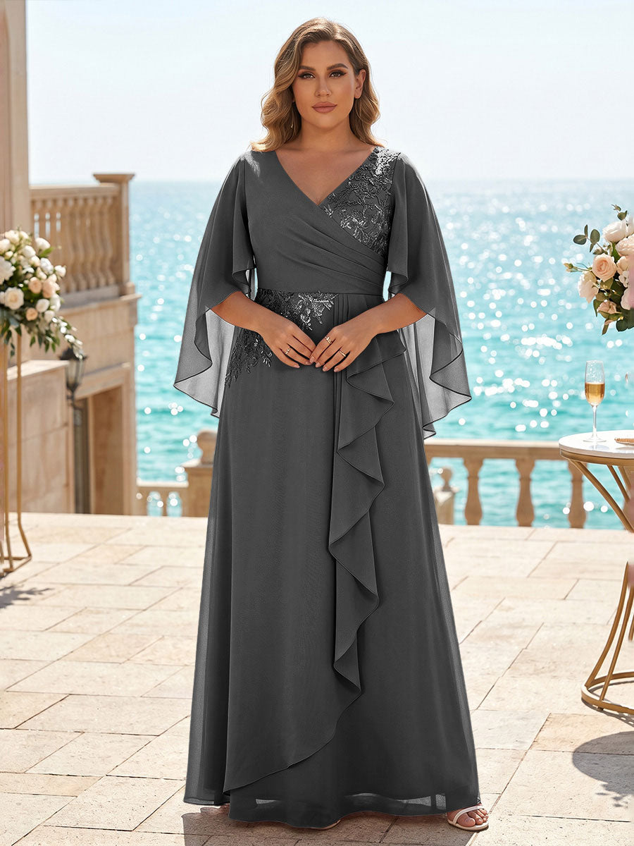 Plus Size Chiffon A-Line/Princess V-Neck Floor-Length Mother of the Bride & Groom Dresses with Ruffles