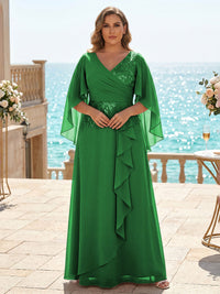 Plus Size Chiffon A-Line/Princess V-Neck Floor-Length Mother of the Bride & Groom Dresses with Ruffles