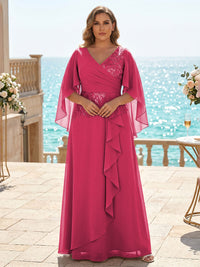 Plus Size Chiffon A-Line/Princess V-Neck Floor-Length Mother of the Bride & Groom Dresses with Ruffles