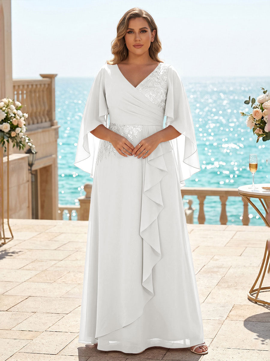 Plus Size Chiffon A-Line/Princess V-Neck Floor-Length Mother of the Bride & Groom Dresses with Ruffles