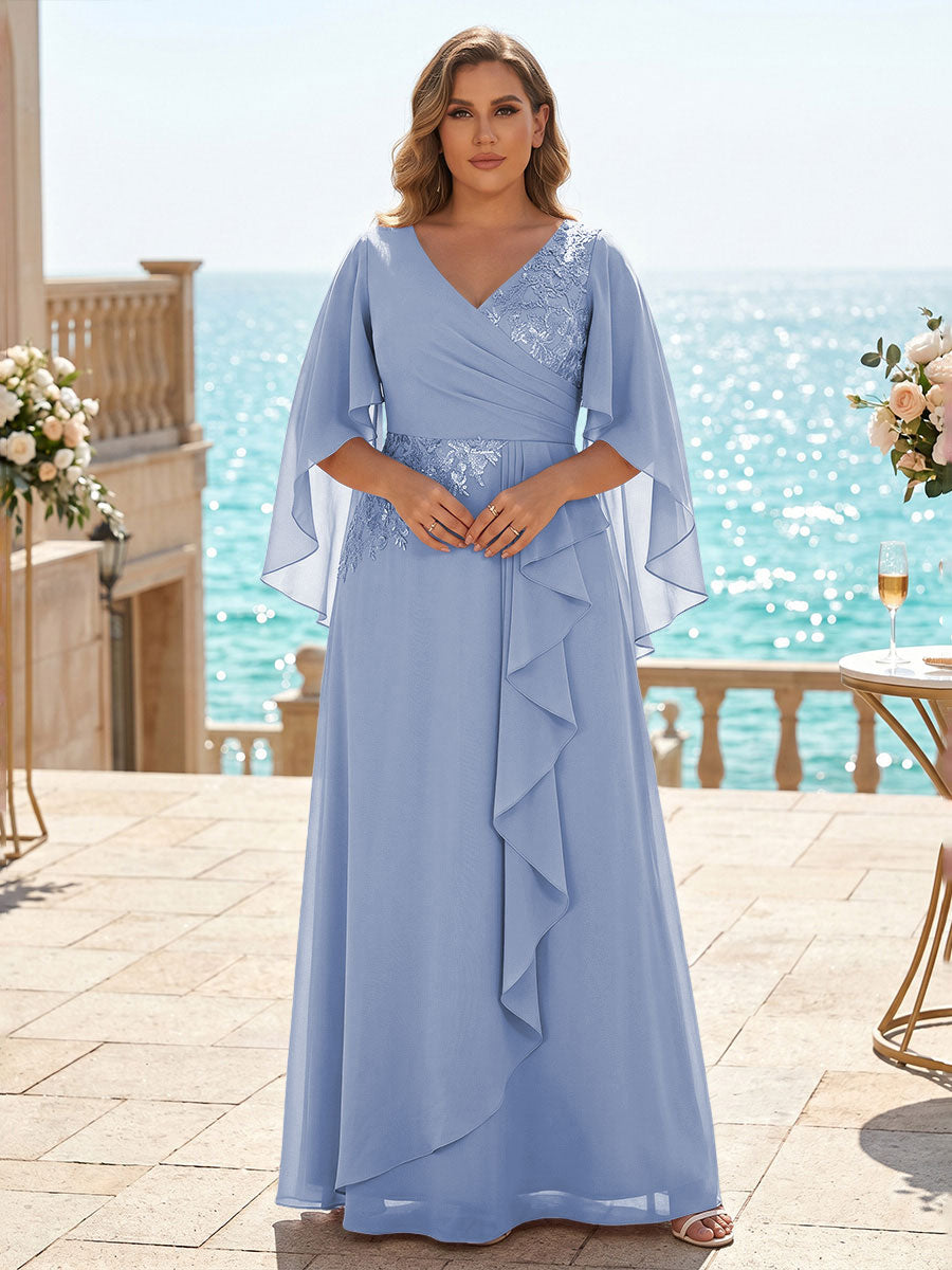 Plus Size Chiffon A-Line/Princess V-Neck Floor-Length Mother of the Bride & Groom Dresses with Ruffles