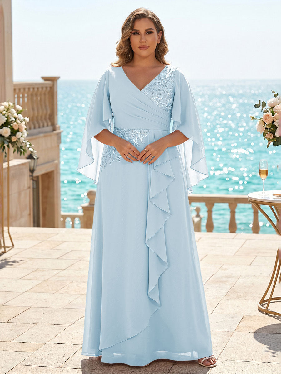Plus Size Chiffon A-Line/Princess V-Neck Floor-Length Mother of the Bride & Groom Dresses with Ruffles