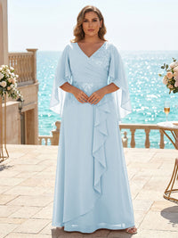 Plus Size Chiffon A-Line/Princess V-Neck Floor-Length Mother of the Bride & Groom Dresses with Ruffles