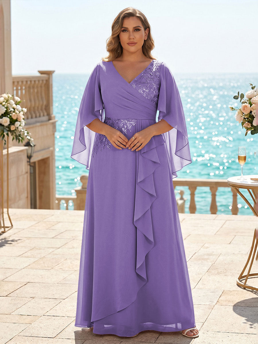 Plus Size Chiffon A-Line/Princess V-Neck Floor-Length Mother of the Bride & Groom Dresses with Ruffles