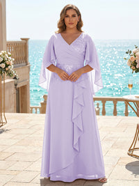 Plus Size Chiffon A-Line/Princess V-Neck Floor-Length Mother of the Bride & Groom Dresses with Ruffles