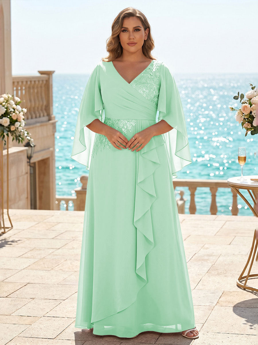 Plus Size Chiffon A-Line/Princess V-Neck Floor-Length Mother of the Bride & Groom Dresses with Ruffles