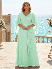 Plus Size Chiffon A-Line/Princess V-Neck Floor-Length Mother of the Bride & Groom Dresses with Ruffles