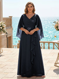 Plus Size Chiffon A-Line/Princess V-Neck Floor-Length Mother of the Bride & Groom Dresses with Ruffles