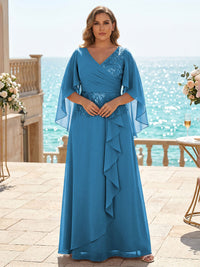 Plus Size Chiffon A-Line/Princess V-Neck Floor-Length Mother of the Bride & Groom Dresses with Ruffles