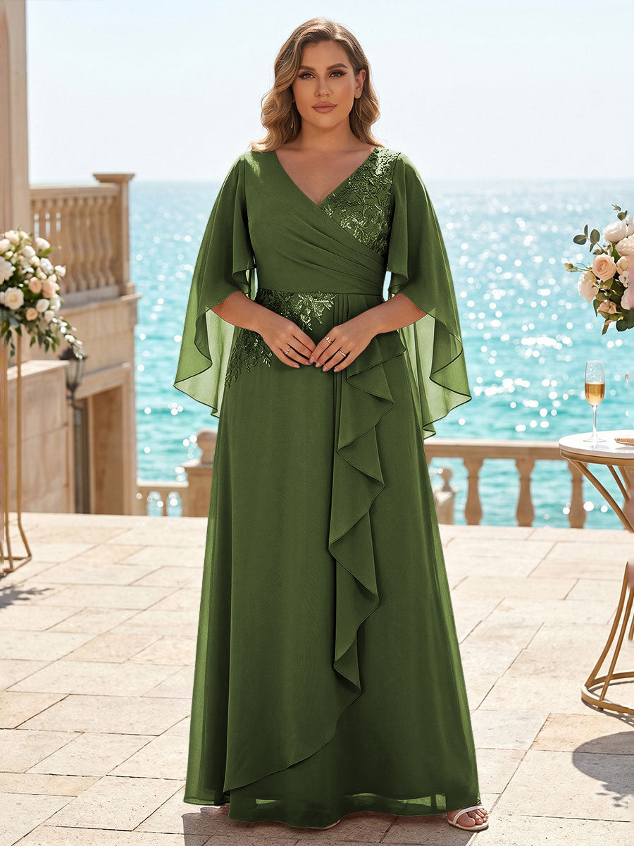 Plus Size Chiffon A-Line/Princess V-Neck Floor-Length Mother of the Bride & Groom Dresses with Ruffles