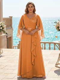 Plus Size Chiffon A-Line/Princess V-Neck Floor-Length Mother of the Bride & Groom Dresses with Ruffles