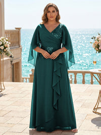 Plus Size Chiffon A-Line/Princess V-Neck Floor-Length Mother of the Bride & Groom Dresses with Ruffles