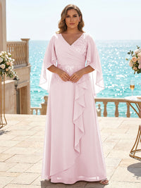 Plus Size Chiffon A-Line/Princess V-Neck Floor-Length Mother of the Bride & Groom Dresses with Ruffles