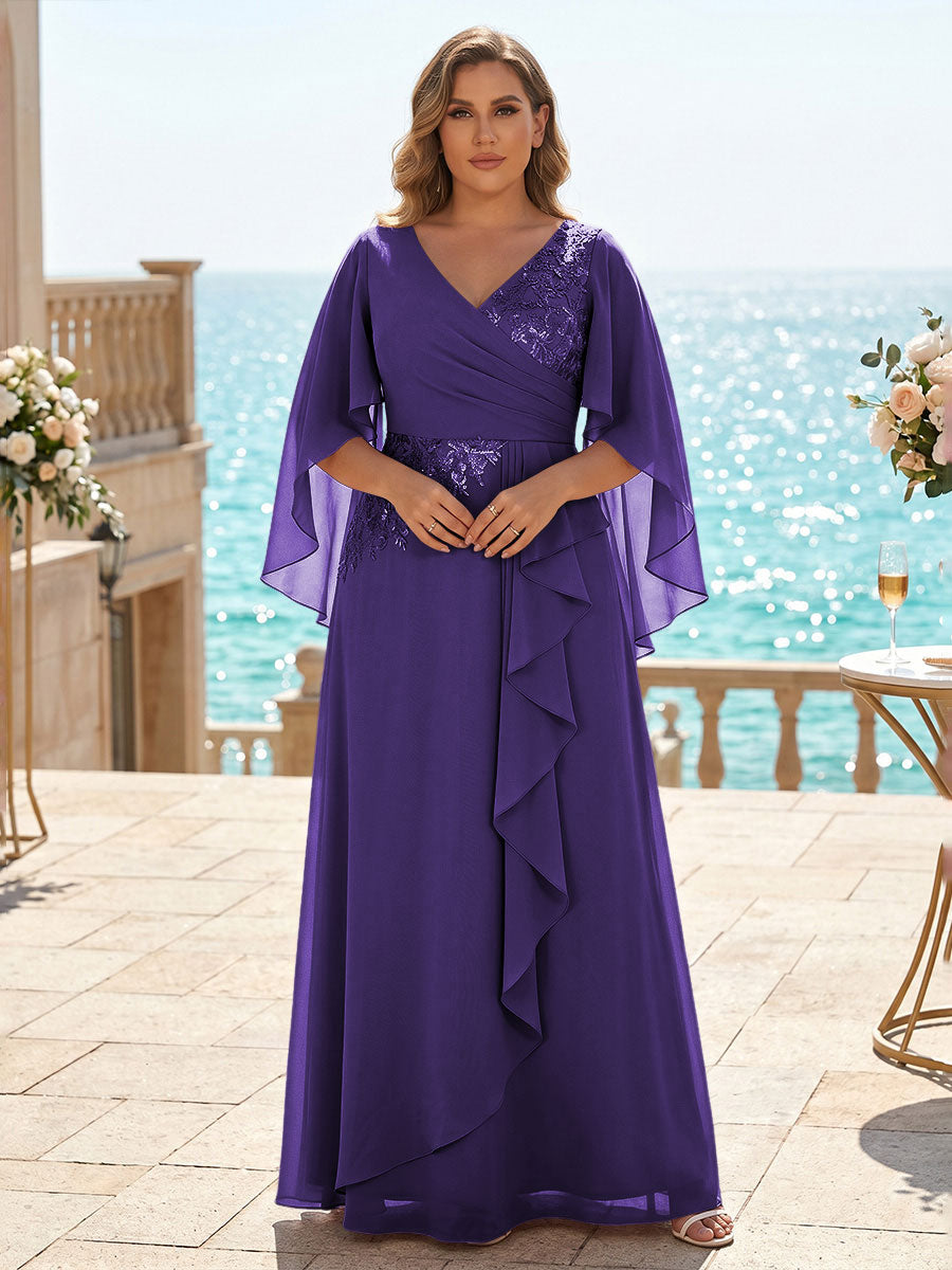 Plus Size Chiffon A-Line/Princess V-Neck Floor-Length Mother of the Bride & Groom Dresses with Ruffles