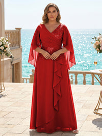 Plus Size Chiffon A-Line/Princess V-Neck Floor-Length Mother of the Bride & Groom Dresses with Ruffles