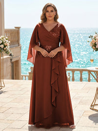 Plus Size Chiffon A-Line/Princess V-Neck Floor-Length Mother of the Bride & Groom Dresses with Ruffles