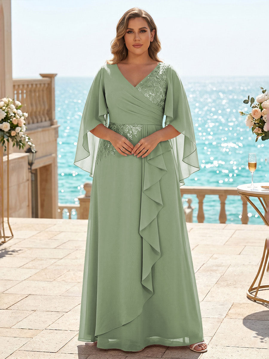 Plus Size Chiffon A-Line/Princess V-Neck Floor-Length Mother of the Bride & Groom Dresses with Ruffles
