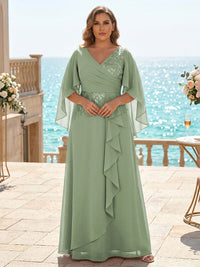 Plus Size Chiffon A-Line/Princess V-Neck Floor-Length Mother of the Bride & Groom Dresses with Ruffles