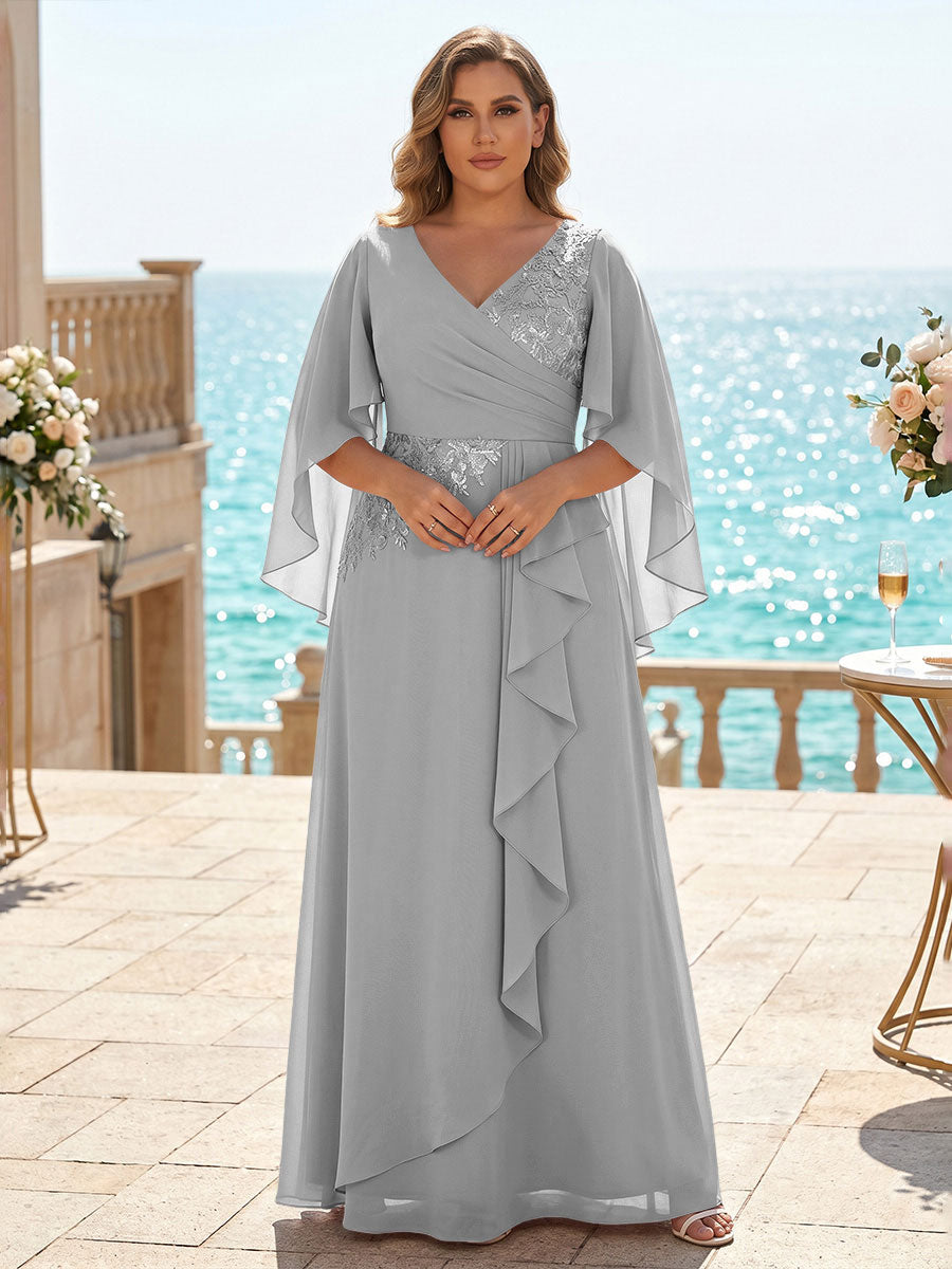 Plus Size Chiffon A-Line/Princess V-Neck Floor-Length Mother of the Bride & Groom Dresses with Ruffles