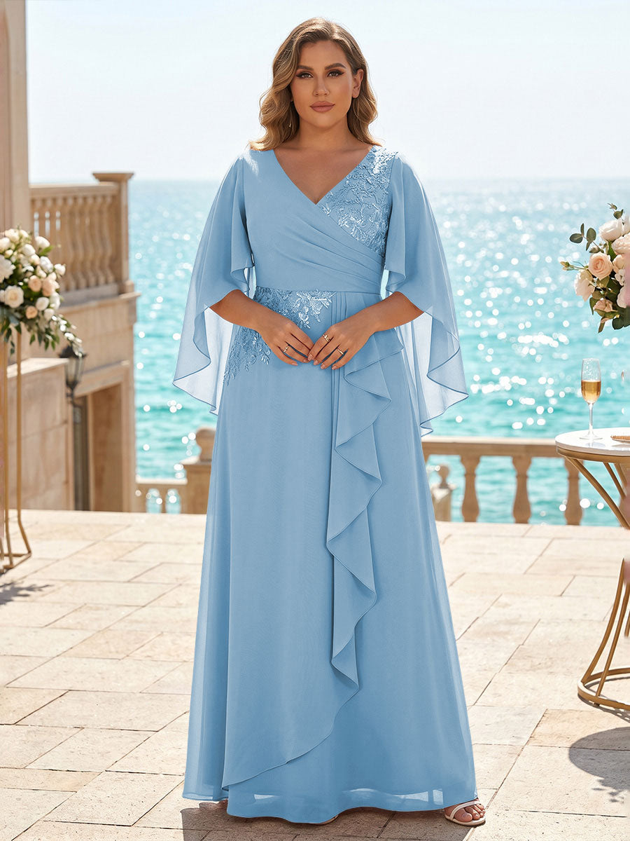 Plus Size Chiffon A-Line/Princess V-Neck Floor-Length Mother of the Bride & Groom Dresses with Ruffles