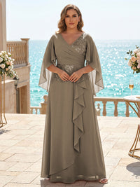 Plus Size Chiffon A-Line/Princess V-Neck Floor-Length Mother of the Bride & Groom Dresses with Ruffles