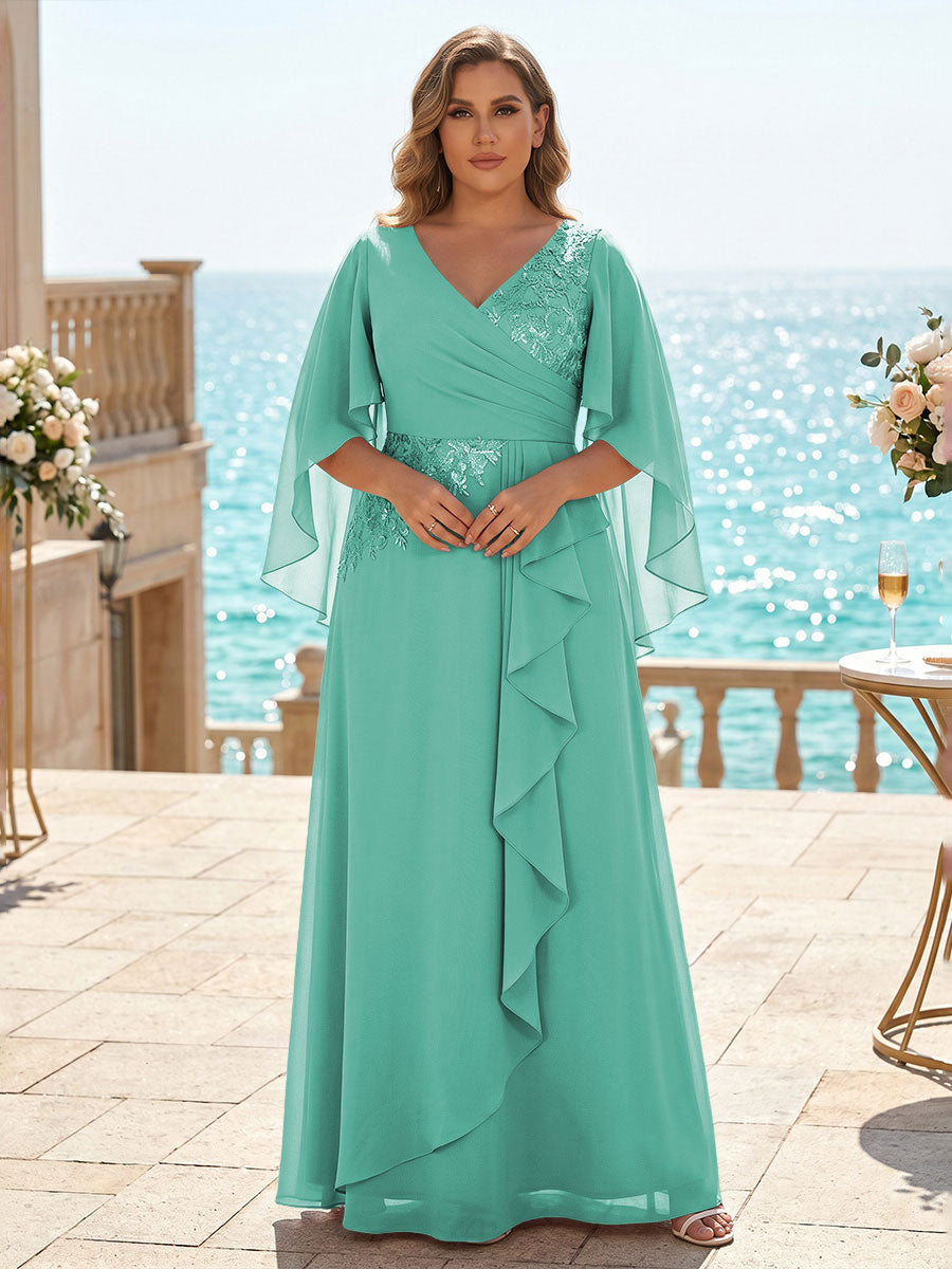 Plus Size Chiffon A-Line/Princess V-Neck Floor-Length Mother of the Bride & Groom Dresses with Ruffles