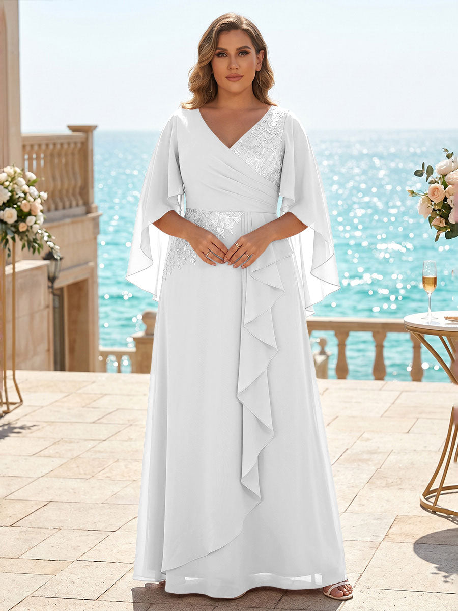 Plus Size Chiffon A-Line/Princess V-Neck Floor-Length Mother of the Bride & Groom Dresses with Ruffles
