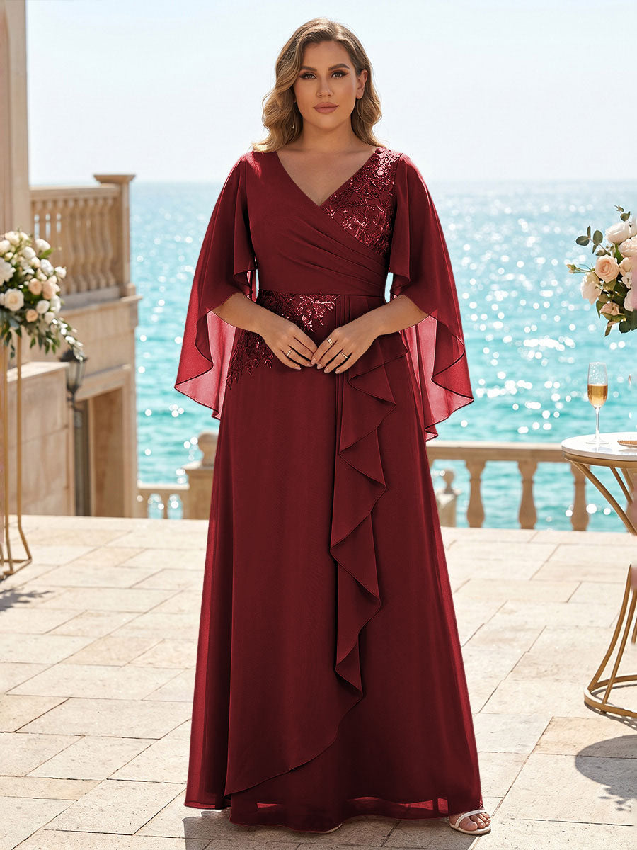 Plus Size Chiffon A-Line/Princess V-Neck Floor-Length Mother of the Bride & Groom Dresses with Ruffles