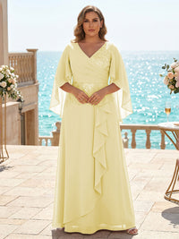Plus Size Chiffon A-Line/Princess V-Neck Floor-Length Mother of the Bride & Groom Dresses with Ruffles