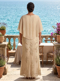 Plus Size Lace Appliques Sheath/Column Scoop Neck Floor-Length Mother of the Bride & Groom Dresses with Chiffon Cape