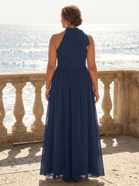 Plus Size Chiffon A-Line/Princess Halter Floor-Length Mother of the Bride & Groom Dresses with Pleats