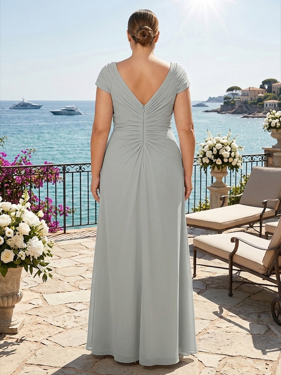 Plus Size Chiffon A-Line/Princess Off Shoulder Floor-Length Mother of the Bride & Groom Dresses with Ruffles & Ruched Waist