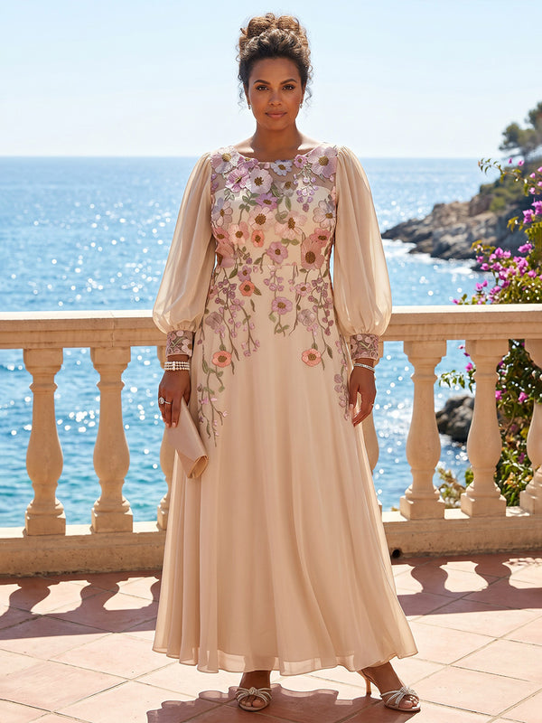 Plus Size Chiffon A-Line/Princess Scoop Neck Floor-Length Mother of the Bride & Groom Dresses with Lace Appliques
