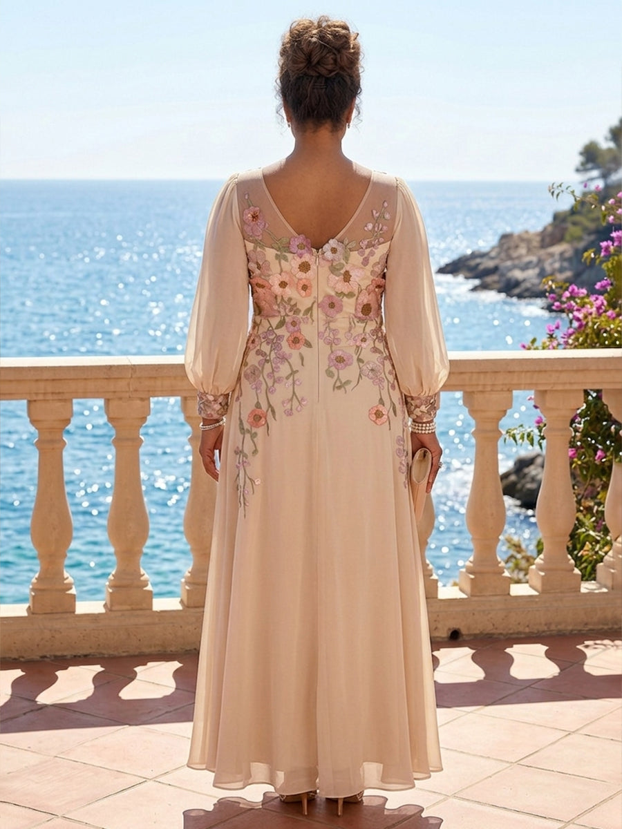 Plus Size Chiffon A-Line/Princess Scoop Neck Floor-Length Mother of the Bride & Groom Dresses with Lace Appliques
