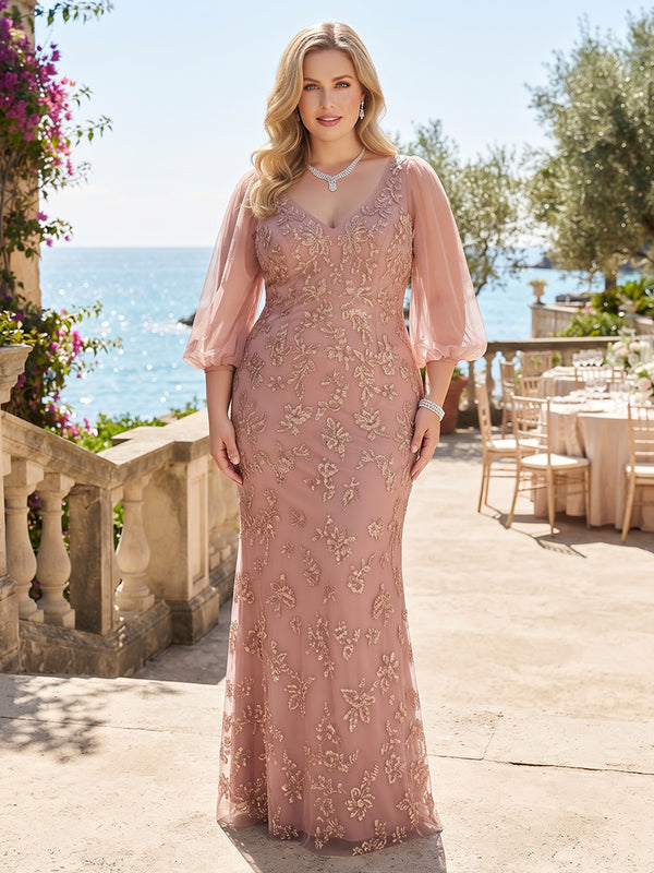 Plus Size Lace Sheath/Column V-Neck Floor-Length Mother of the Bride & Groom Dresses for Women