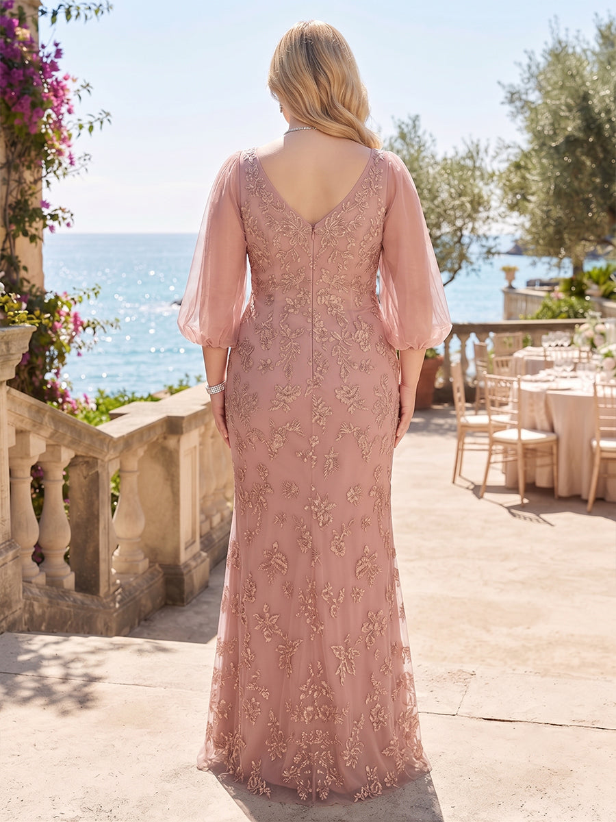 Plus Size Lace Sheath/Column V-Neck Floor-Length Mother of the Bride & Groom Dresses for Women